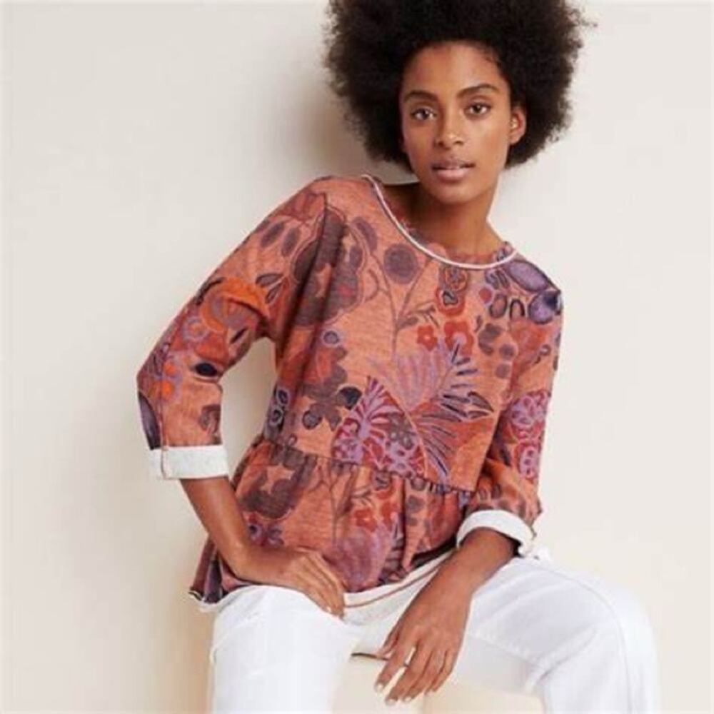 Saturday Sunday by Anthropologie Colleen Floral Peplum Sweatshirt Top